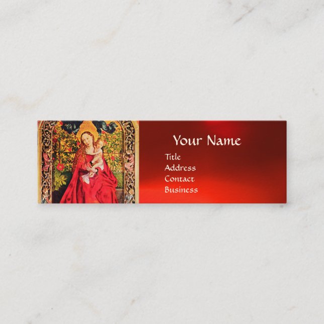 MADONNA OF THE ROSE BOWER PARCHMENT ,Red Ruby Gem Mini Business Card (Front)