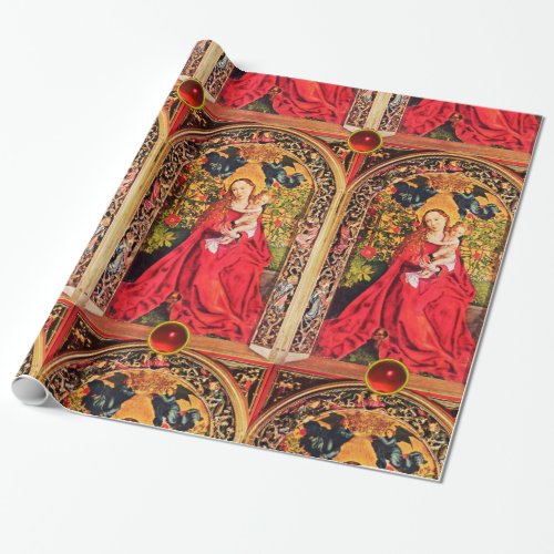 MADONNA OF THE ROSE BOWER RED RUBY GEMSTONES WRAPPING PAPER