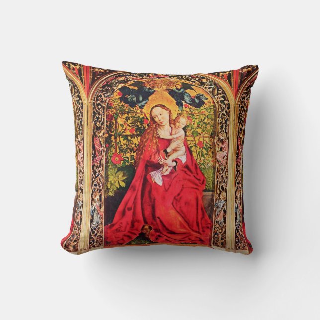 MADONNA OF THE ROSE BOWER THROW PILLOW (Front)