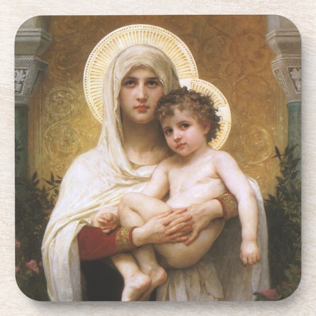 Madonna of the Roses by Bouguereau Beverage Coaster (Front)