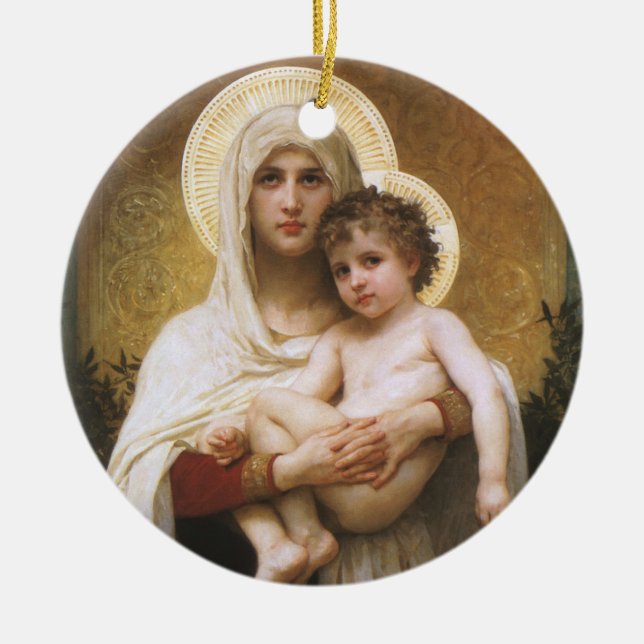 Madonna of the Roses by Bouguereau Ceramic Ornament (Front)