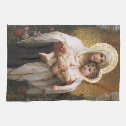 Madonna of the Roses by Bouguereau Kitchen Towel
