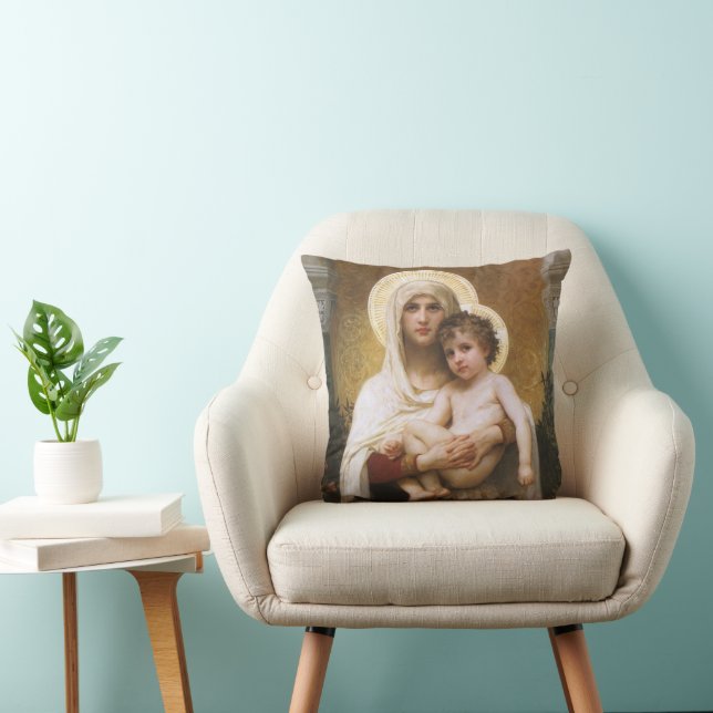 Madonna of the Roses by Bouguereau Throw Pillow (Chair)