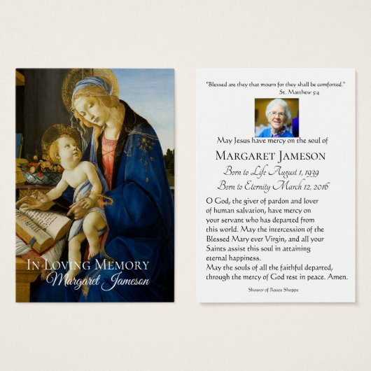 Madonna Virgin Mary Funeral Memorial Holy Card - (Front & Back)