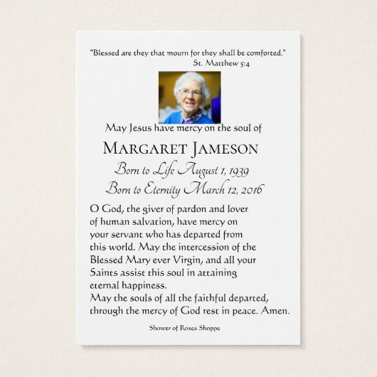 Madonna Virgin Mary Funeral Memorial Holy Card - (Back)