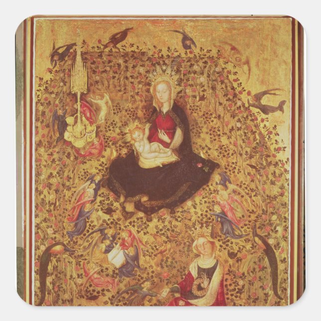 Madonna with a Rose Bush Square Sticker (Front)