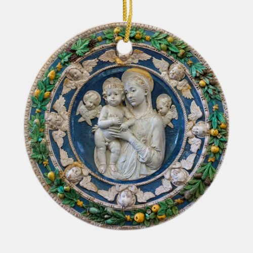 Madonna with Cherubs and Garland by Della Robbia Ceramic Ornament