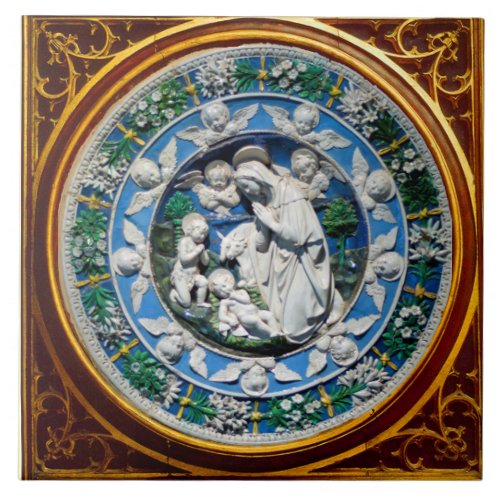 MADONNA WITH CHILD AND ANGELS FLORAL CROWN TILE