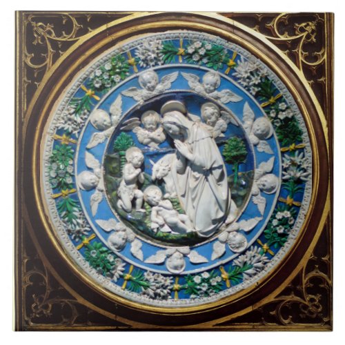 MADONNA WITH CHILD AND ANGELS FLORAL CROWN TILE