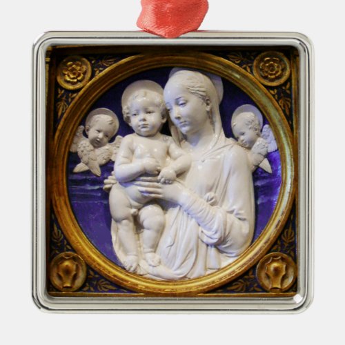 MADONNA WITH CHILD AND ANGELS Round Blue Sapphire Metal Ornament