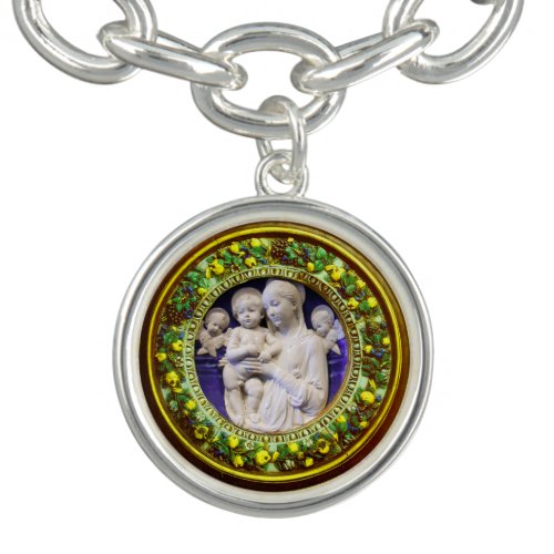 MADONNA WITH CHILD AND ANGELS Round Floral Crown Bracelet