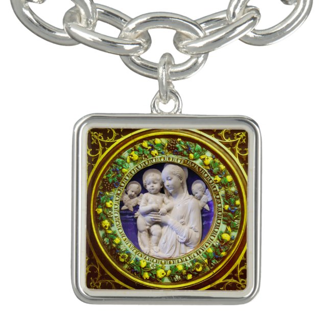 MADONNA WITH CHILD AND ANGELS Round Floral Crown Charm Bracelet (Design)