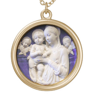 MADONNA WITH CHILD AND ANGELS Round Gold Plated Necklace