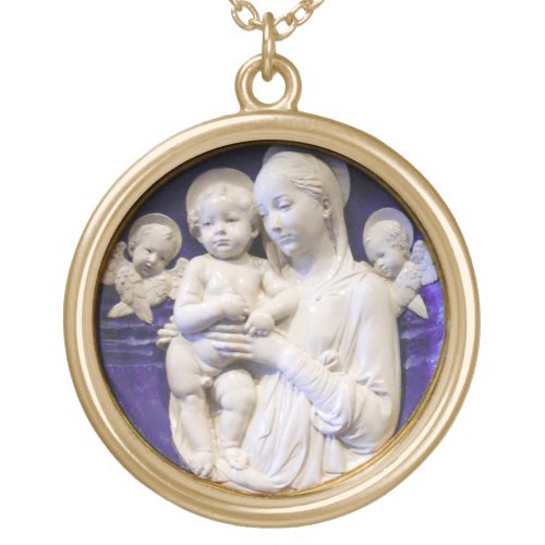 MADONNA WITH CHILD AND ANGELS Round Gold Plated Necklace