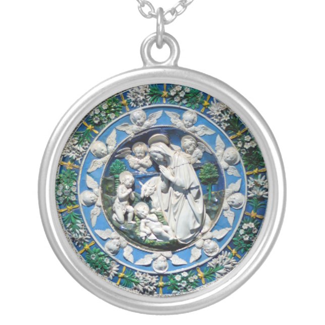 MADONNA WITH CHILD AND ANGELS SILVER PLATED NECKLACE (Front)