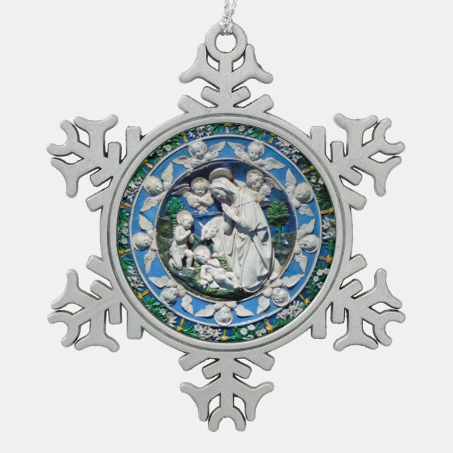 MADONNA WITH CHILD AND ANGELS SNOWFLAKE PEWTER CHRISTMAS ORNAMENT (Front)