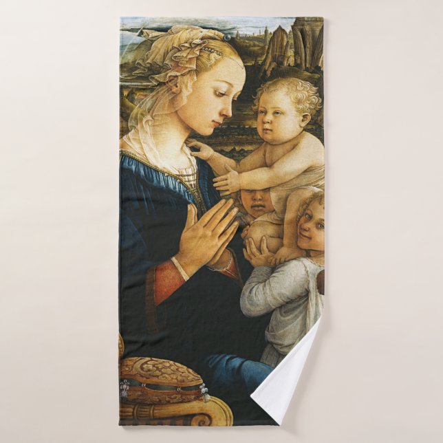 Madonna with child and two Angels, Filippo Lippi Bath Towel (Bath Towel)