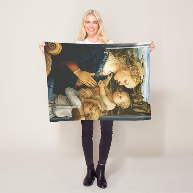 Madonna with child and two Angels, Filippo Lippi Fleece Blanket (In Situ)