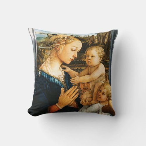 Madonna with child and two Angels Filippo Lippi Throw Pillow