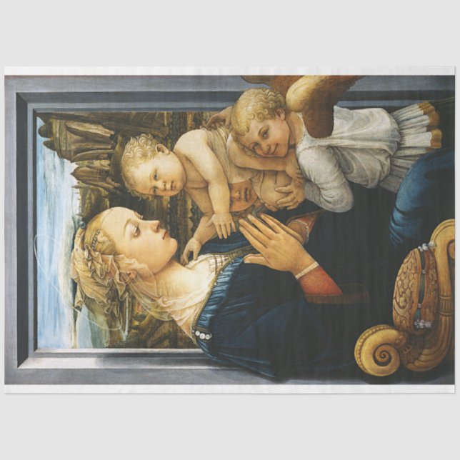 Madonna with child and two Angels, Filippo Lippi Tissue Paper (Front)