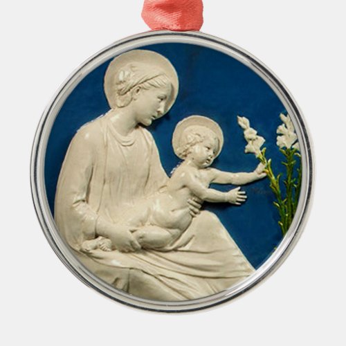 MADONNA WITH CHILD AND WHITE LILIES METAL ORNAMENT