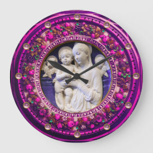 MADONNA WITH CHILD,ANGELS FLORAL RENAISSANCE CROWN LARGE CLOCK