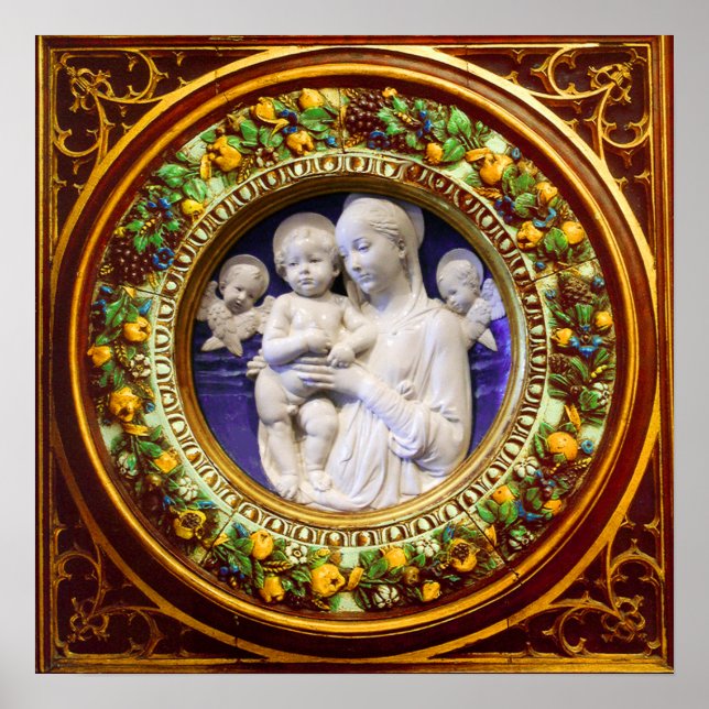 MADONNA WITH CHILD,ANGELS RENAISSANCE FLORAL CROWN POSTER (Front)