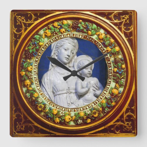 MADONNA WITH CHILD FLORAL RENAISSANCE CROWN SQUARE WALL CLOCK