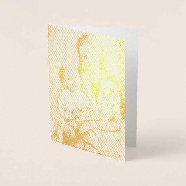 Madonna with Child gold foil greeting card (Front)