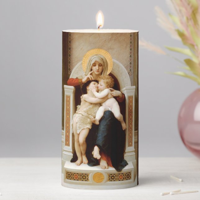 Madonna with child & John the Baptist, Bouguereau Pillar Candle (In Situ)