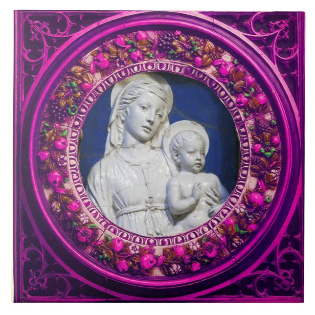MADONNA WITH CHILD,PINK RENAISSANCE FLORAL CROWN TILE (Front)