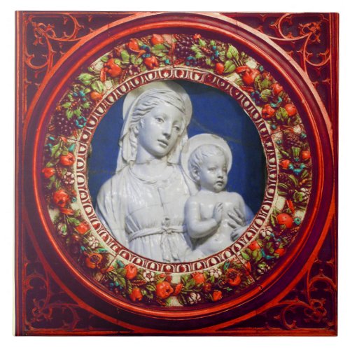MADONNA WITH CHILDRED RENAISSANCE FLORAL CROWN TILE