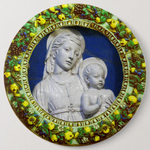 MADONNA WITH CHILD RENAISSANCE FLORAL CROWN BUTTON
