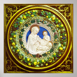 MADONNA WITH CHILD RENAISSANCE FLORAL CROWN POSTER
