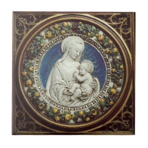 MADONNA WITH CHILD  RENAISSANCE FLORAL CROWN TILE