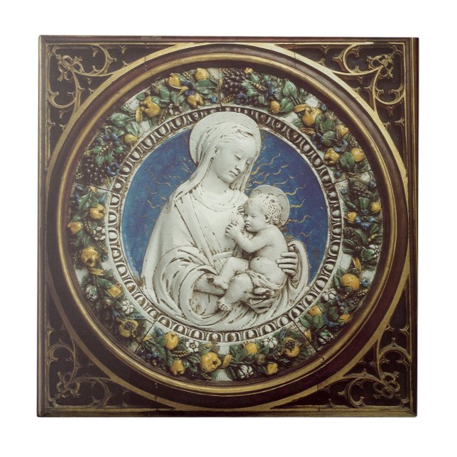 MADONNA WITH CHILD  RENAISSANCE FLORAL CROWN TILE (Front)