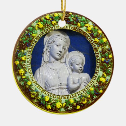MADONNA WITH CHILD Round Blue Sapphire Ceramic Orn Ceramic Ornament
