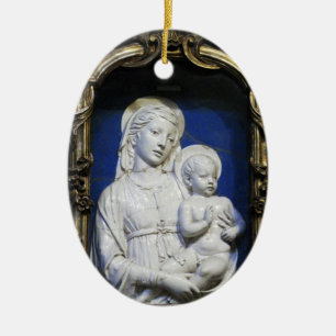 MADONNA WITH CHILD Round Blue Sapphire Ceramic Ornament