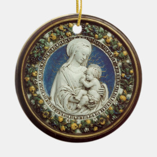 MADONNA WITH CHILD  Round Blue Sapphire Ceramic Ornament