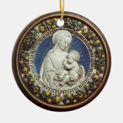 MADONNA WITH CHILD  Round Blue Sapphire Ceramic Ornament