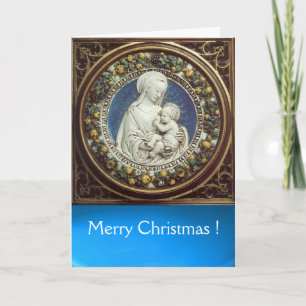 MADONNA WITH CHILD , Round Blue Sapphire Holiday Card