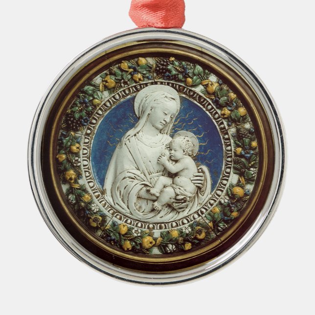 MADONNA WITH CHILD  Round Blue Sapphire Metal Ornament (Front)