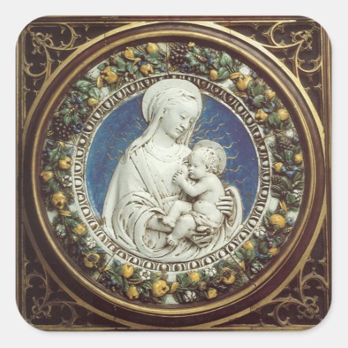 MADONNA WITH CHILD Round Floral Christmas Crown Square Sticker