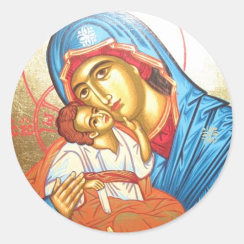 Madonna with Jesus Byzantine Religious Icon gold Classic Round Sticker