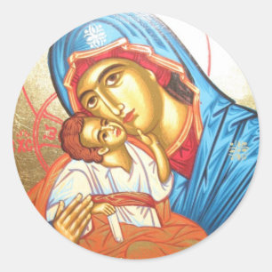 Madonna with Jesus Byzantine Religious Icon gold Classic Round Sticker