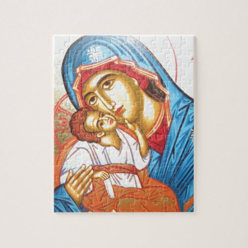 Madonna with Jesus Byzantine Religious Icon gold Jigsaw Puzzle