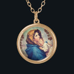 Madonnina Gold Plated Necklace<br><div class="desc">Gorgeous design features a reproduction of the painting, "Madonnina" (Little Madonna) by artist Roberto Ferruzzi. Painting has also become known as "Madonna of the Streets." Image is enhanced and surrounded by roses. Very beautiful and comforting.</div>