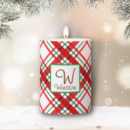 Madras Check Plaid Pillar Candle