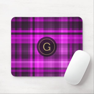 Madras Hot Pink Girly Pattern Custom Initial Mouse Pad