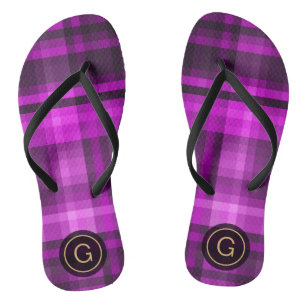 Madras Hot Pink Girly Pattern Custom Monogram Flip Flops